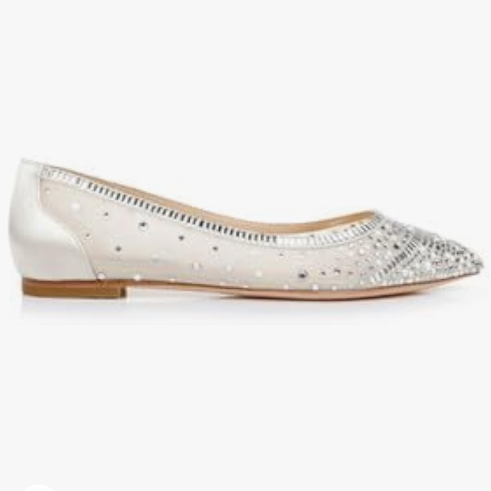 Badgley Mischka ~ Babette ~ Bejeweled Mesh Flat ~ Ivory Satin ~ Womens Size 8 - Picture 17 of 17
